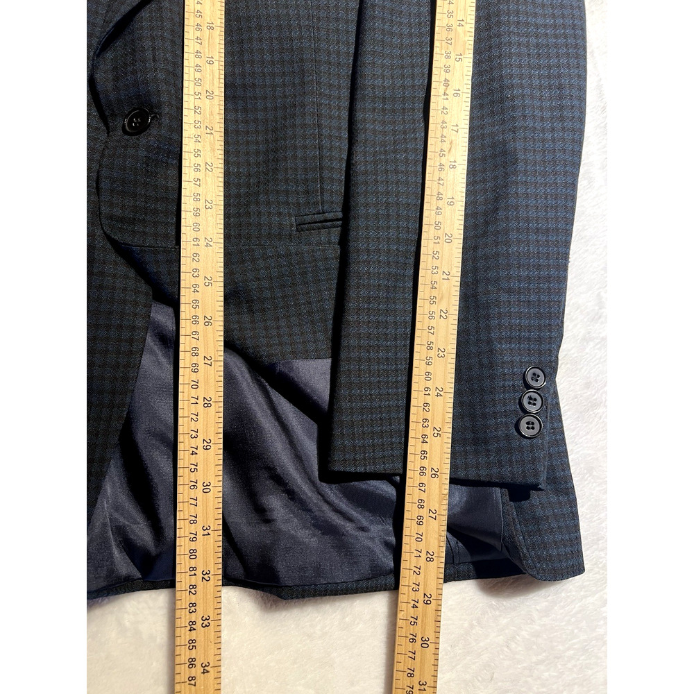 Vtg Givenchy 42L Starlight Blue Cigar Brown Check Plaid Designer Blazer - Picture 15 of 15